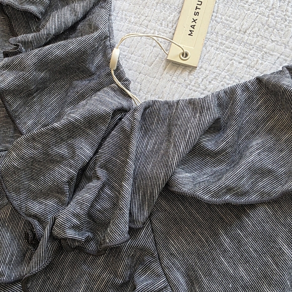 Max Studio Boho Gray Maxi Dress Ruffle Bust Spaghetti Strap Reformation Style M - Picture 4 of 7